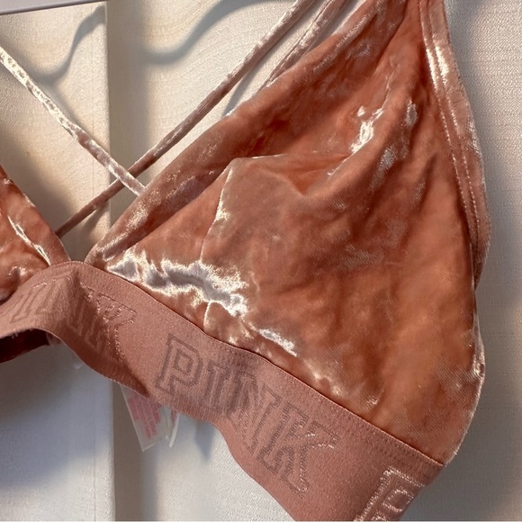 Victorias Secret PINK Rose Unlined Bra M Velour Strappy Bralette Velvet Coquette - Picture 3 of 9